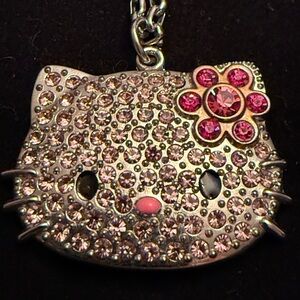 Hello Kitty charm Silver chain Necklace with Pink crystals NIB